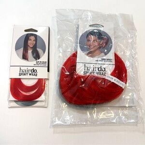 Hairdo Spirit Wear Red & Gray Hair Wrap & Clip In Color 18” Extension Pieces NWT